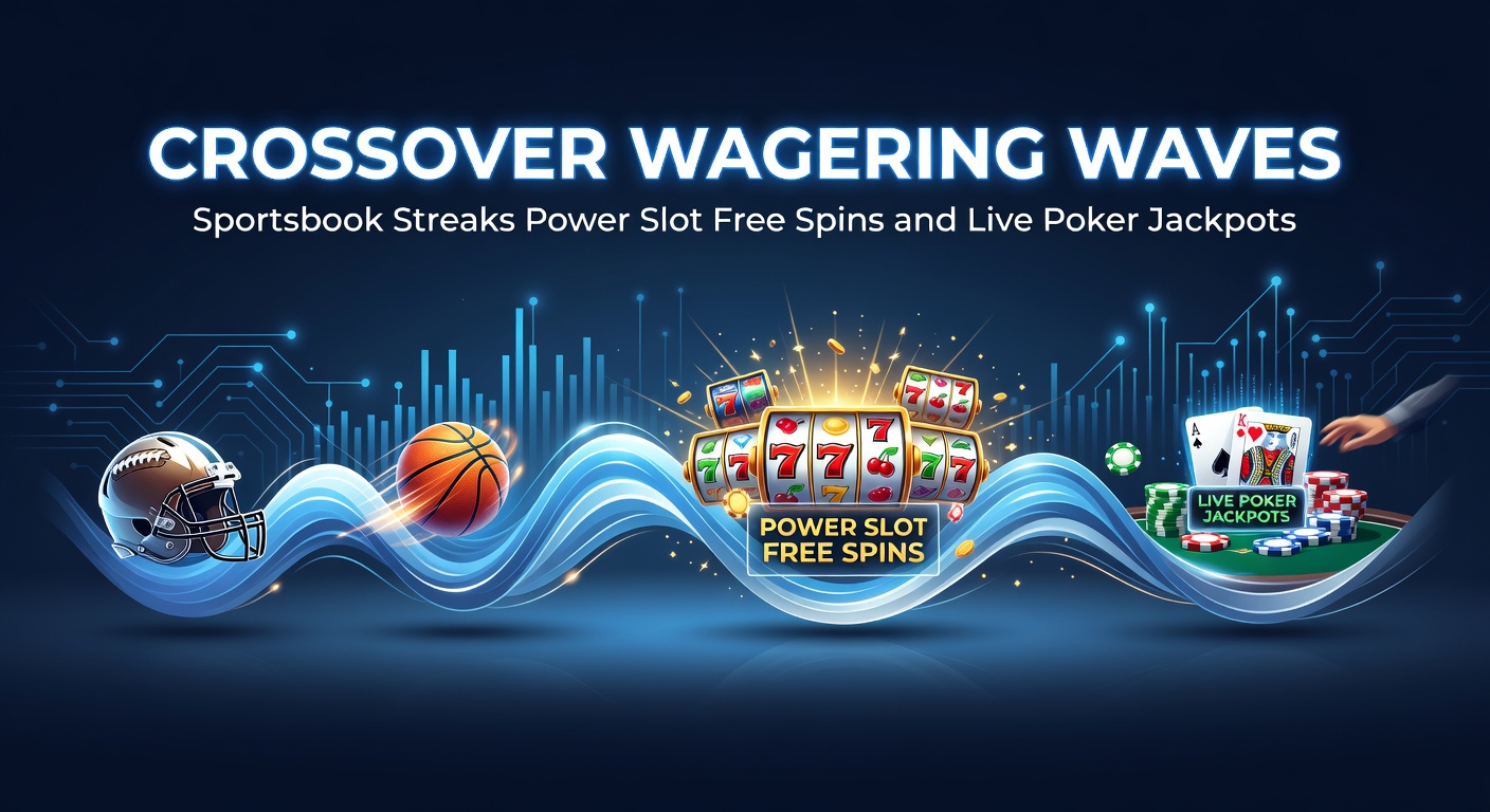 Sportsbook-Streak visualisiert mit Wellen, die zu Slot-Freispielen und Poker-Jackpots übergehen