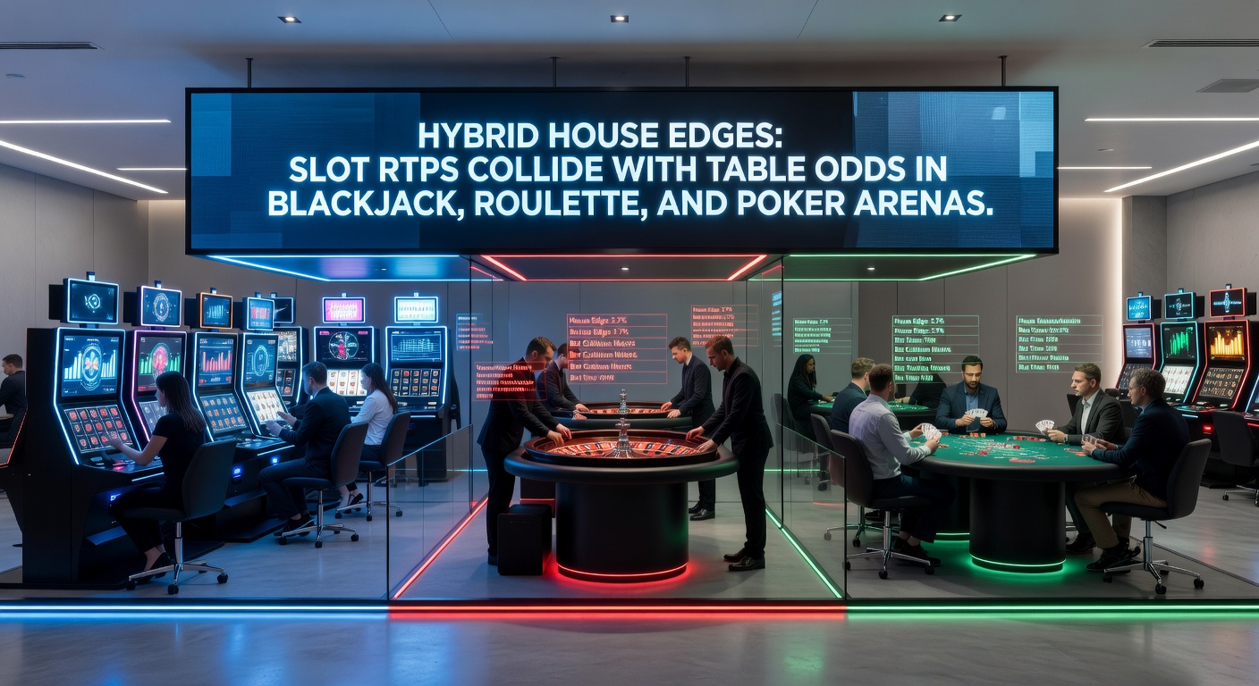 Detaillierte Darstellung eines hybriden Blackjack-Spiels mit integrierten Slot-Features und kollidierenden RTPs sowie Tischquoten