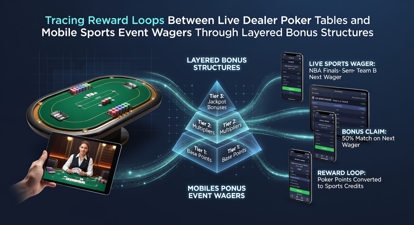 Grafische Darstellung von Belohnungsschleifen zwischen Live-Poker und mobilen Sportwetten mit Bonusschichten